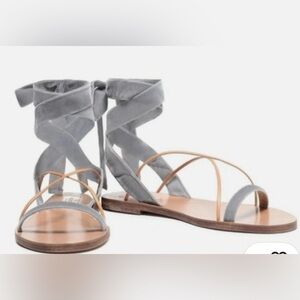 Valentino Garavani - Grey Velvet Lace up Leathee Sandals